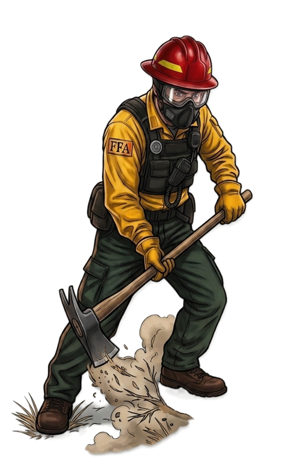 FFA wildland firefighter with a fireline tool